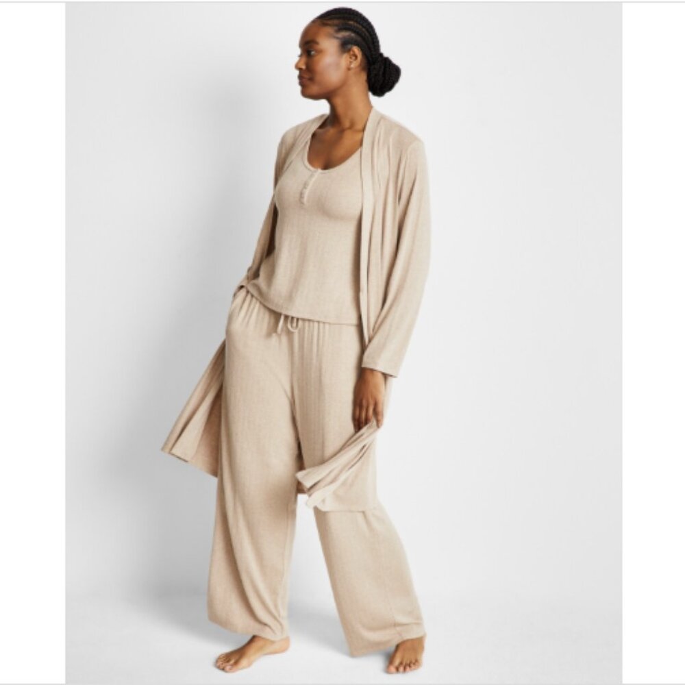 State of Day Women's Pointelle Long Open-Front Wrap, Peanut Heater, NWT